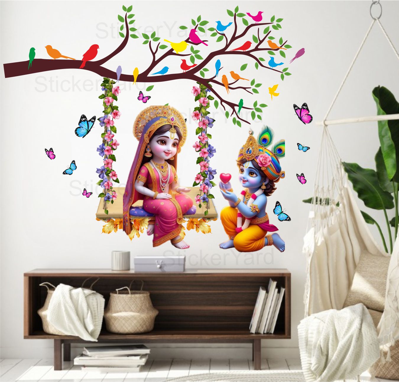 FramingoKart Pvc Vinyl Radha Krishna Proposal Self-Adhesive Wall Sticker for Home Decor/Decoration - Living Room, Bedroom, Kids Room (Multicolor,Size 76X60CM)