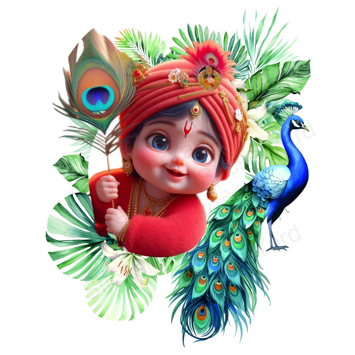 FramingoKart PVC Vinyl Cute Bal Krishna  Self-Adhesive Wall Sticker for Home Decor/Decoration - Living Room, Bedroom, Kids Room (Multicolor, Size:60X50CM)