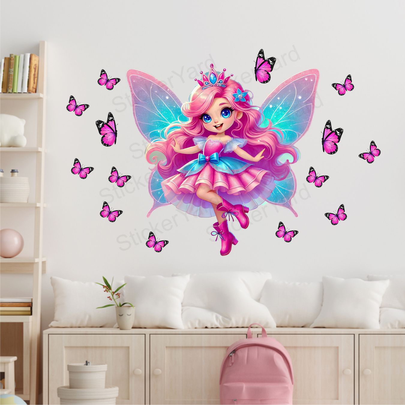 FramingoKart PVC Vinyl Pink Fairy Butterflies Self-Adhesive Wall Sticker for Home Decor/Decoration - Living Room, Bedroom, Kids Room (Multicolor, Size:66X43CM)