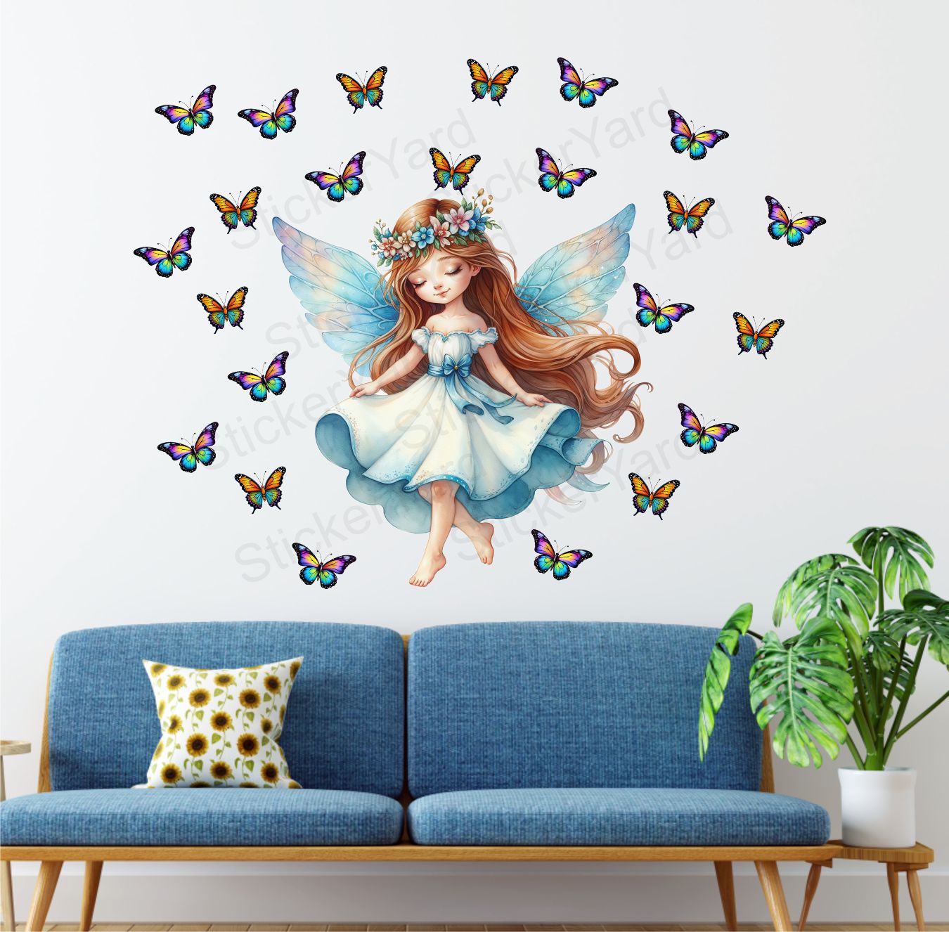 FramingoKart PVC Vinyl Fairy & Butterflies Self-Adhesive Wall Sticker for Home Decor/Decoration - Living Room, Bedroom, Kids Room (Multicolor, Size:71X55CM)