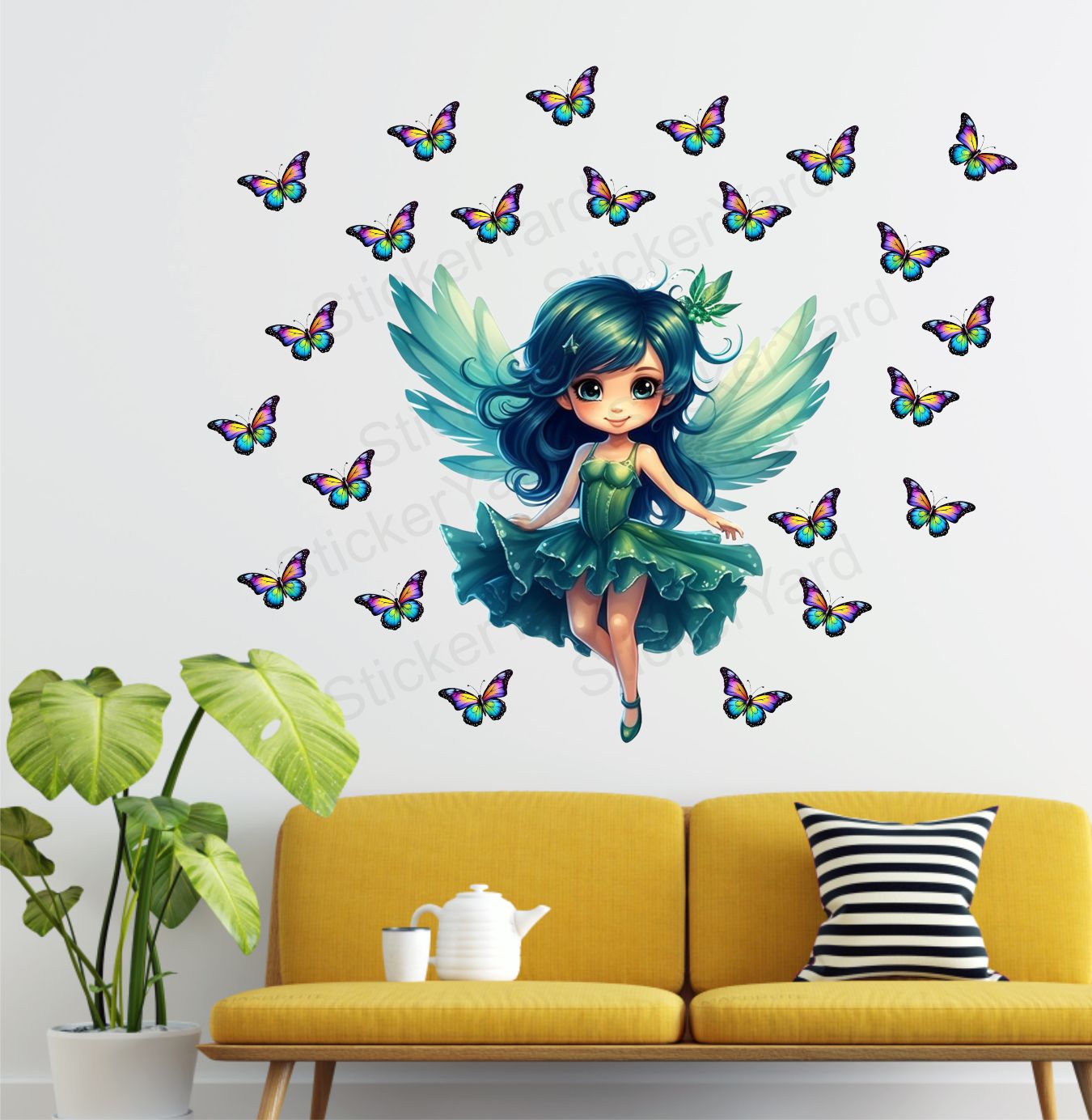 FramingoKart PVC Vinyl Fairy & Butterfly Self-Adhesive Wall Sticker for Home Decor/Decoration - Living Room, Bedroom, Kids Room (Multicolor, Size:66X55CM)