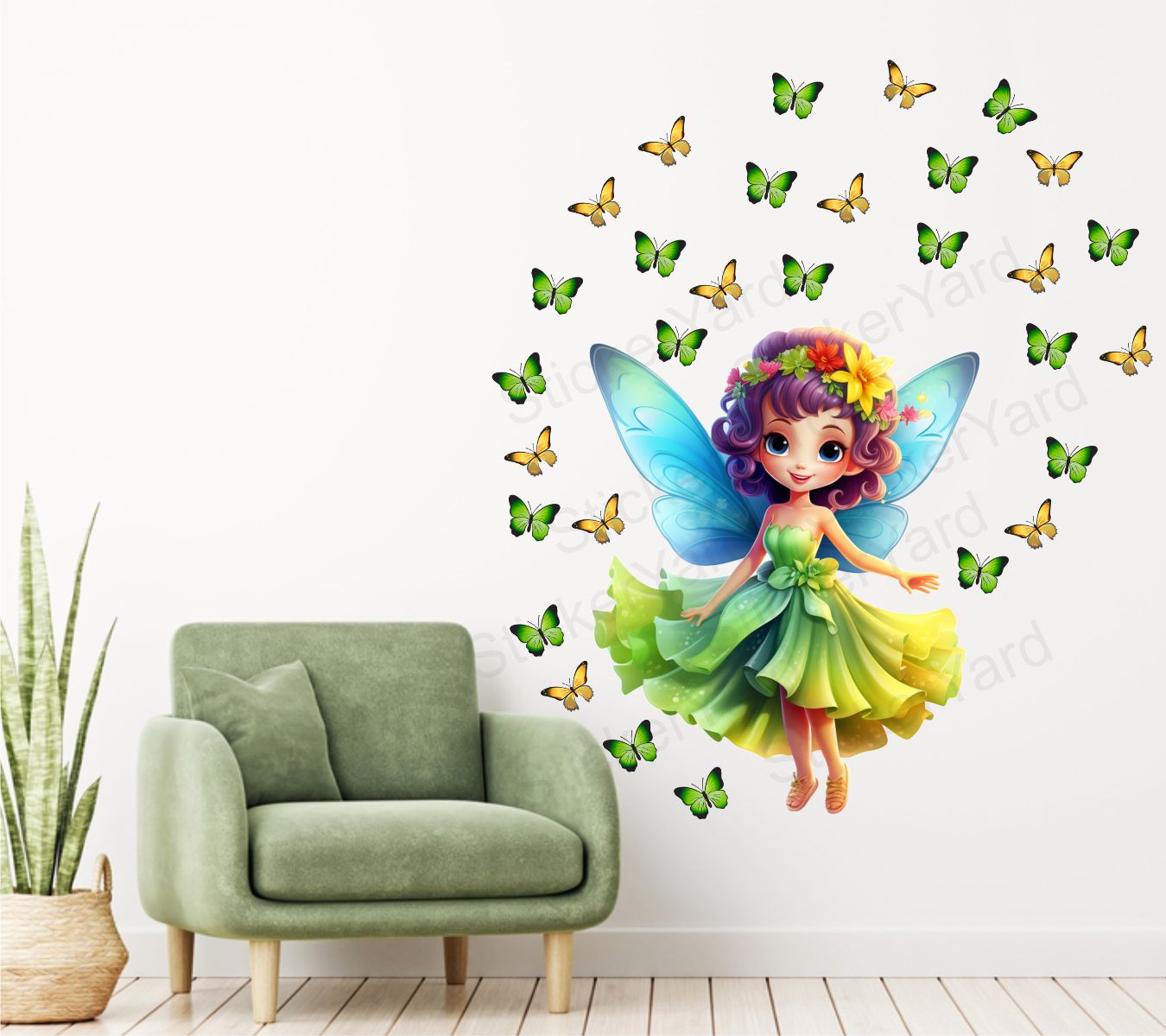 FramingoKart PVC Vinyl Cute Fairy Butterflies Self-Adhesive Wall Sticker for Home Decor/Decoration - Living Room, Bedroom, Kids Room (Multicolor, Size:63X76CM)