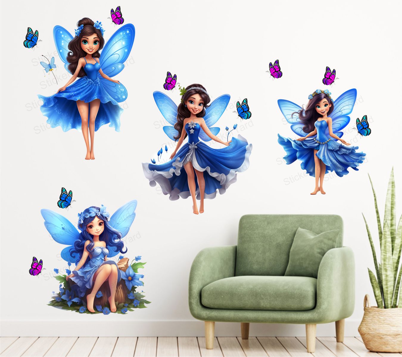 FramingoKart PVC Vinyl Blue Fairy's Self-Adhesive Wall Sticker for Home Decor/Decoration - Living Room, Bedroom, Kids Room (Multicolor, Size:76X55CM)