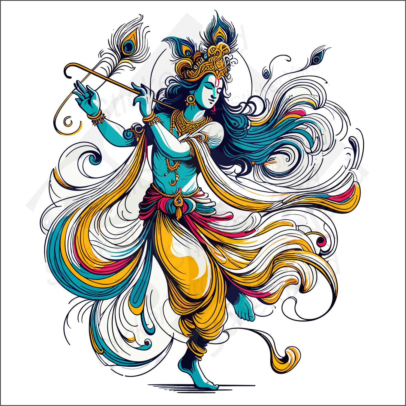 FramingoKart PVC Vinyl Krishna Ji Art Self-Adhesive Wall Sticker for Home Decor/Decoration - Living Room, Bedroom, Kids Room (Multicolor, Size:58X68CM)