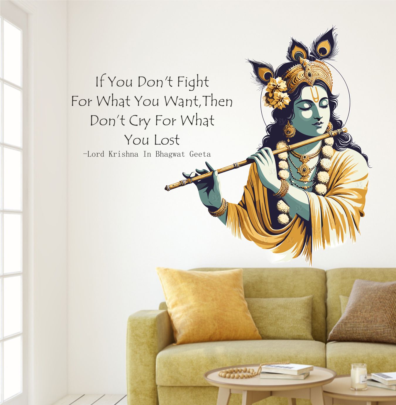 FramingoKart PVC Vinyl Krishna Ji Bhagwat Geeta Quote Self-Adhesive Wall Sticker for Home Decor/Decoration - Living Room, Bedroom, Kids Room (Multicolor, Size:71X58CM)