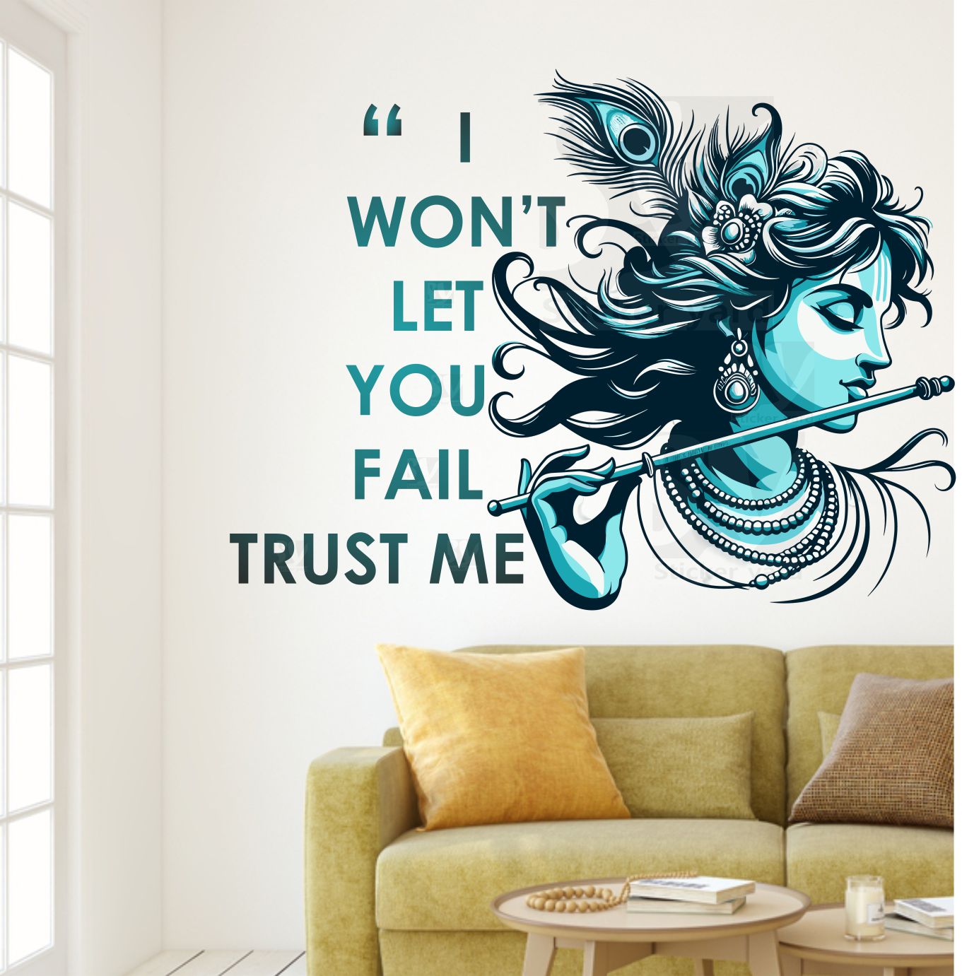 FramingoKart  PVC Vinyl Krishna Ji Trust Quote Self-Adhesive Wall Sticker for Home Decor/Decoration - Living Room, Bedroom, Kids Room (Multicolor, Size:76X58CM)