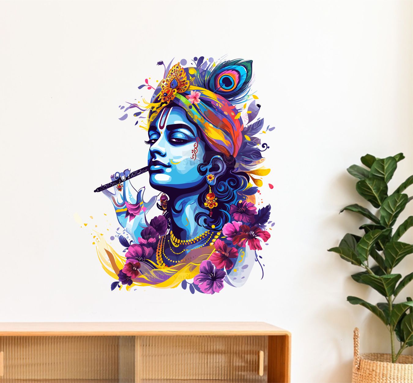 FramingoKart  PVC Vinyl Krishna Colorful Art Self-Adhesive Wall Sticker for Home Decor/Decoration - Living Room, Bedroom, Kids Room (Multicolor, Size:40X50CM)