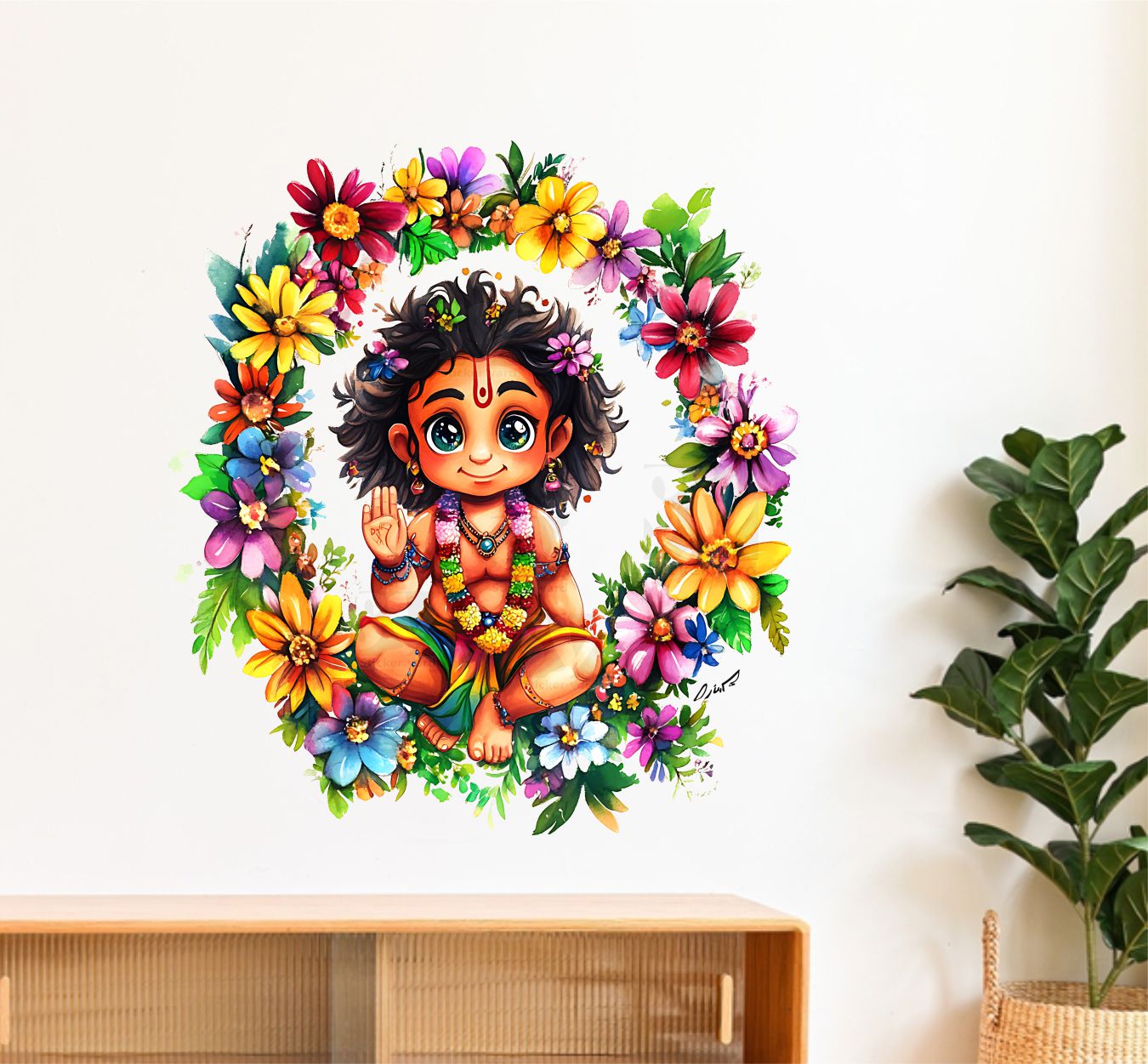 FramingoKart  PVC Vinyl Bal Hanuman Art Self-Adhesive Wall Sticker for Home Decor/Decoration - Living Room, Bedroom, Kids Room (Multicolor, Size:50X58CM)