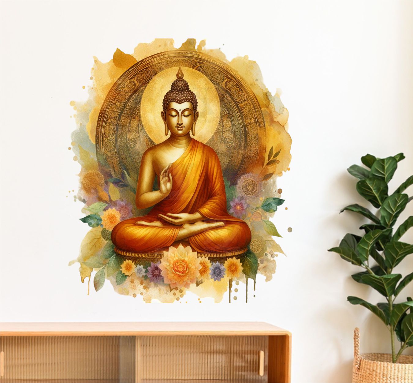 FramingoKart  PVC Vinyl Lord Buddha Self-Adhesive Wall Sticker for Home Decor/Decoration - Living Room, Bedroom, Kids Room (Multicolor, Size:50X58CM)