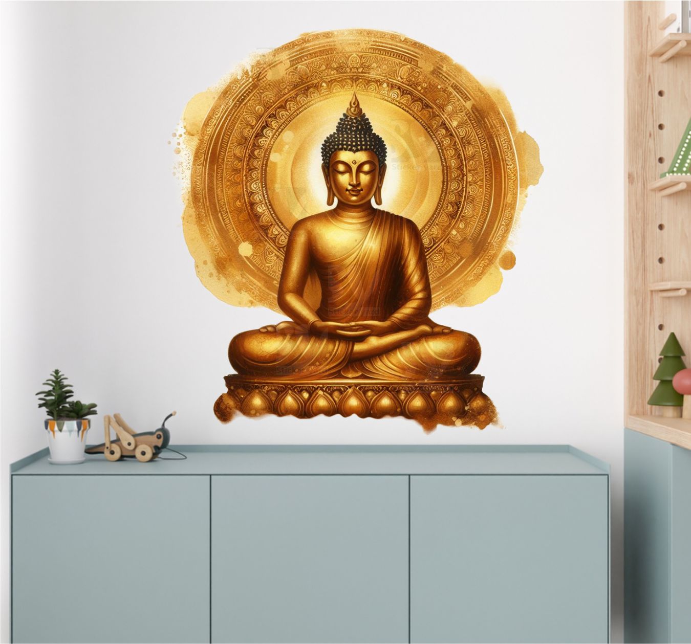 FramingoKart PVC Vinyl Gautam Buddha Self-Adhesive Wall Sticker for Home Decor/Decoration - Living Room, Bedroom, Kids Room (Multicolor, Size:50X58CM)