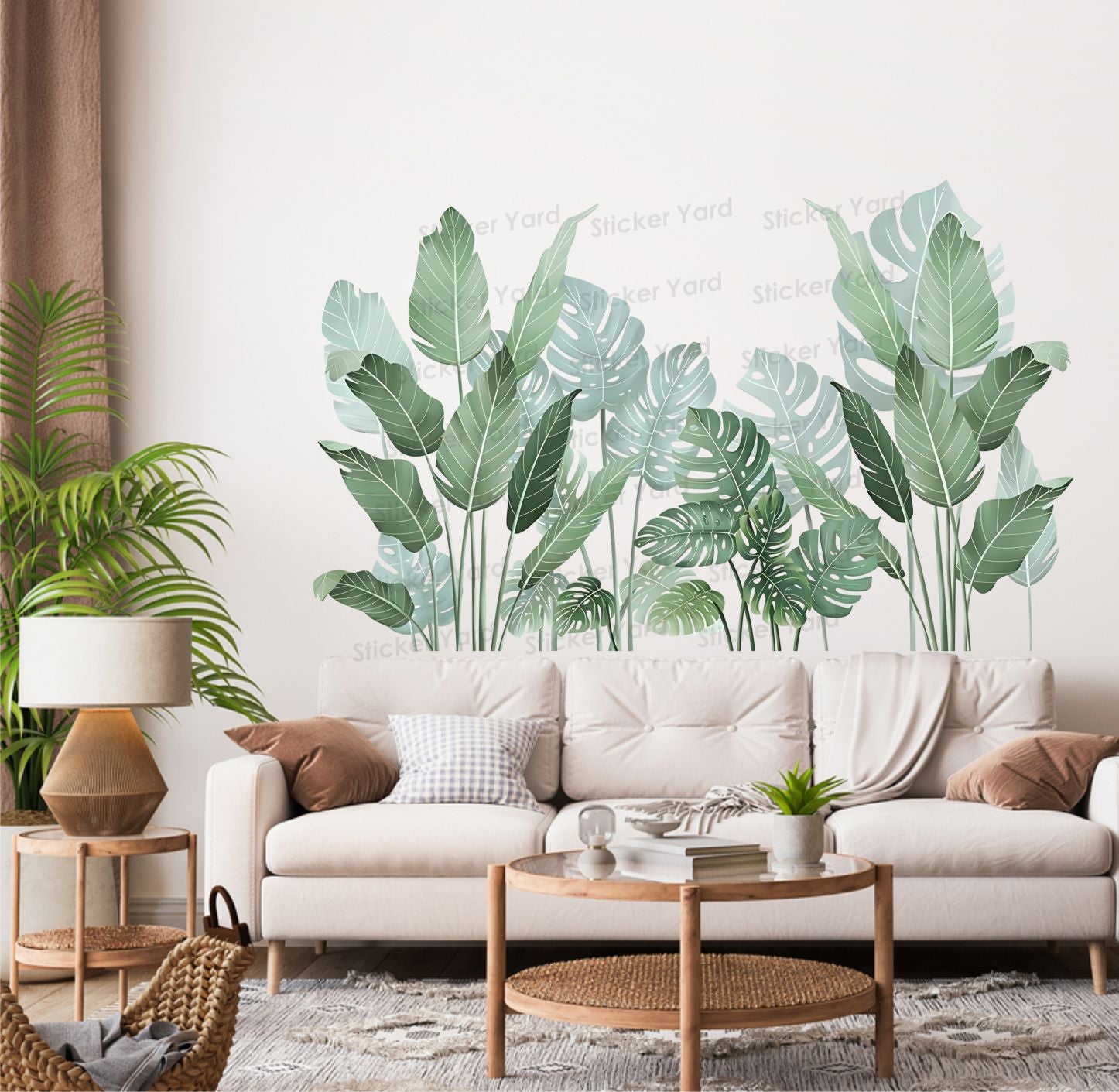 FramingoKart  Pvc Vinyl Green Banana Leaves Self-Adhesive Wall Sticker for Home Decor/Decoration - Living Room, Bedroom, Kids Room (Multicolor,Size 110X70CM)