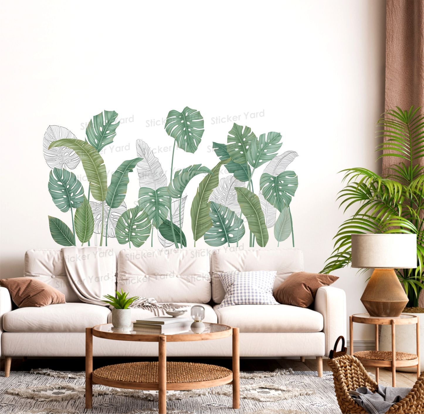 FramingoKart  Pvc Vinyl Green Tropical Leaves Self-Adhesive Wall Sticker for Home Decor/Decoration - Living Room, Bedroom, Kids Room (Multicolor,Size 118X67CM)