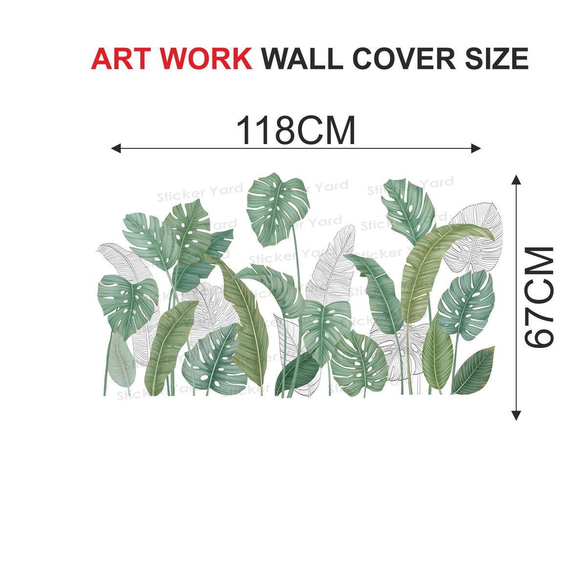 FramingoKart  Pvc Vinyl Green Tropical Leaves Self-Adhesive Wall Sticker for Home Decor/Decoration - Living Room, Bedroom, Kids Room (Multicolor,Size 118X67CM)