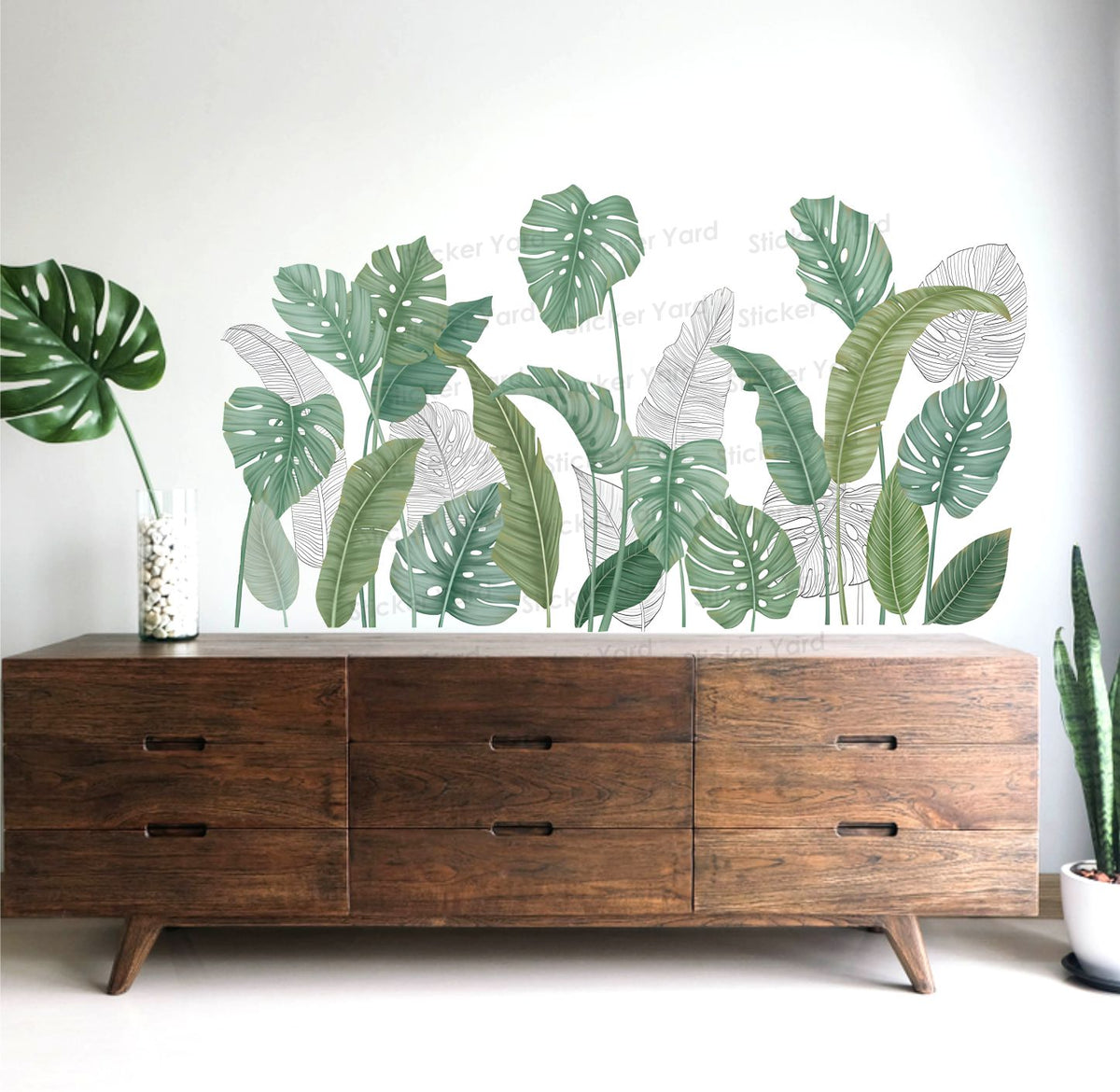FramingoKart  Pvc Vinyl Green Tropical Leaves Self-Adhesive Wall Sticker for Home Decor/Decoration - Living Room, Bedroom, Kids Room (Multicolor,Size 118X67CM)