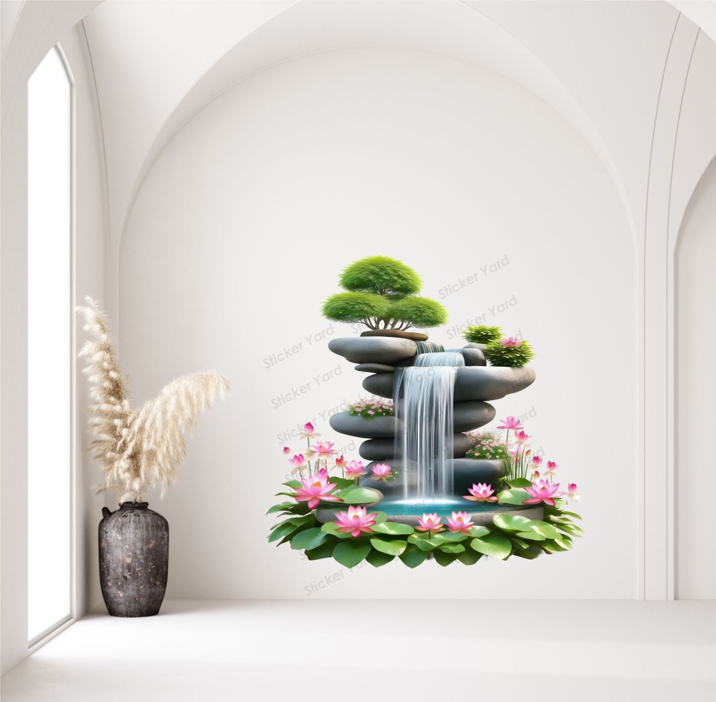 FramingoKart Pvc Vinyl Fountain Colorful Flowers Self-Adhesive Wall Sticker for Home Decor/Decoration - Living Room, Bedroom, Kids Room (Multicolor,Size 74X60CM)