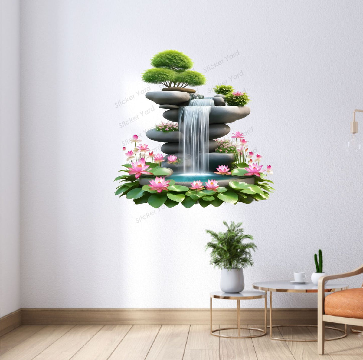 FramingoKart Pvc Vinyl Fountain Colorful Flowers Self-Adhesive Wall Sticker for Home Decor/Decoration - Living Room, Bedroom, Kids Room (Multicolor,Size 74X60CM)