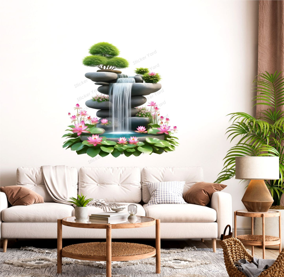 FramingoKart Pvc Vinyl Fountain Colorful Flowers Self-Adhesive Wall Sticker for Home Decor/Decoration - Living Room, Bedroom, Kids Room (Multicolor,Size 74X60CM)