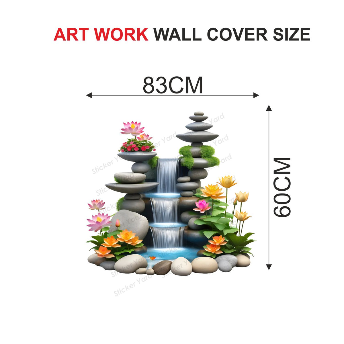 FramingoKart Pvc Vinyl Fountain With Flowers Self-Adhesive Wall Sticker for Home Decor/Decoration - Living Room, Bedroom, Kids Room (Multicolor,Size 83X60CM)
