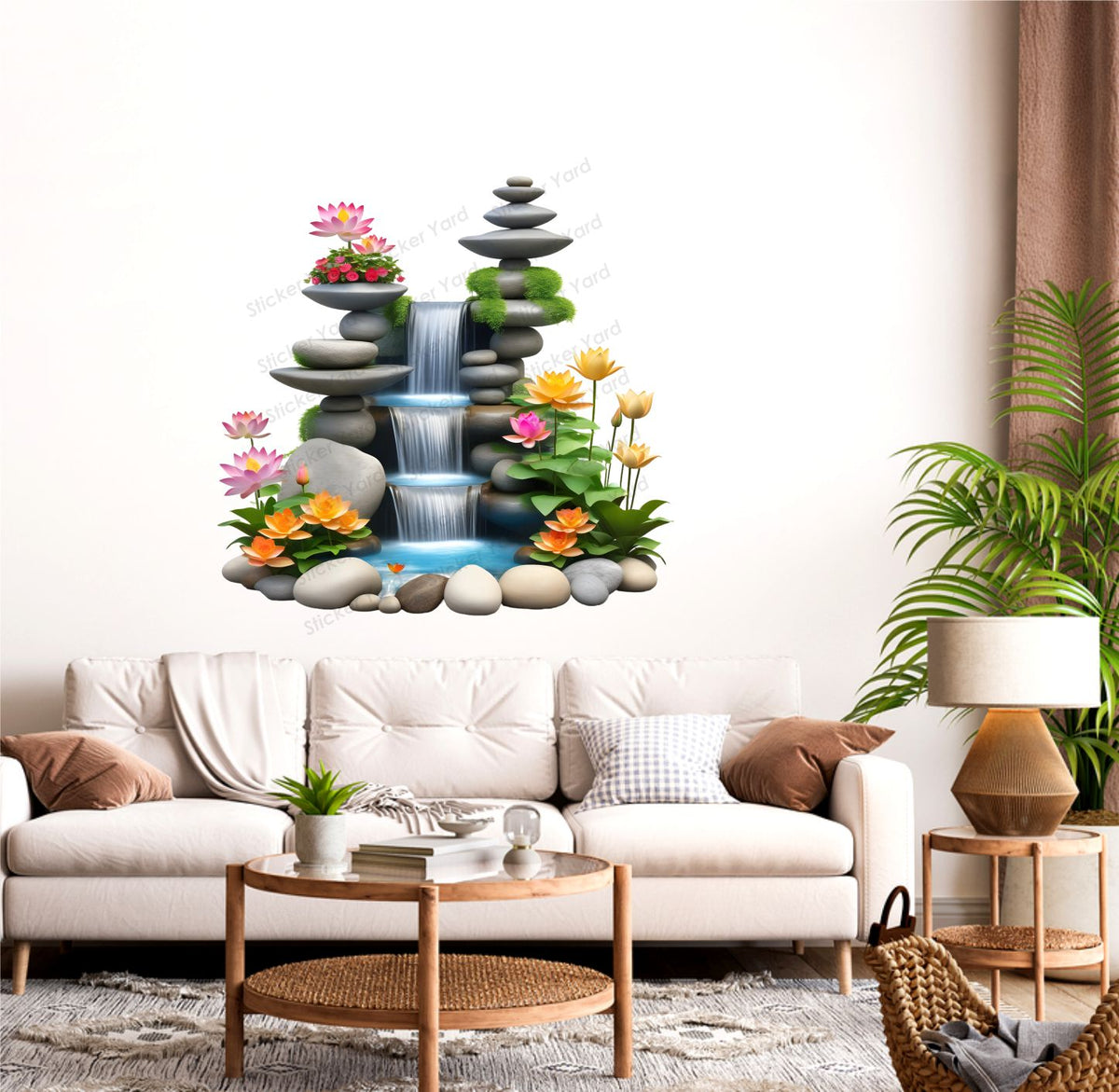 FramingoKart Pvc Vinyl Fountain With Flowers Self-Adhesive Wall Sticker for Home Decor/Decoration - Living Room, Bedroom, Kids Room (Multicolor,Size 83X60CM)