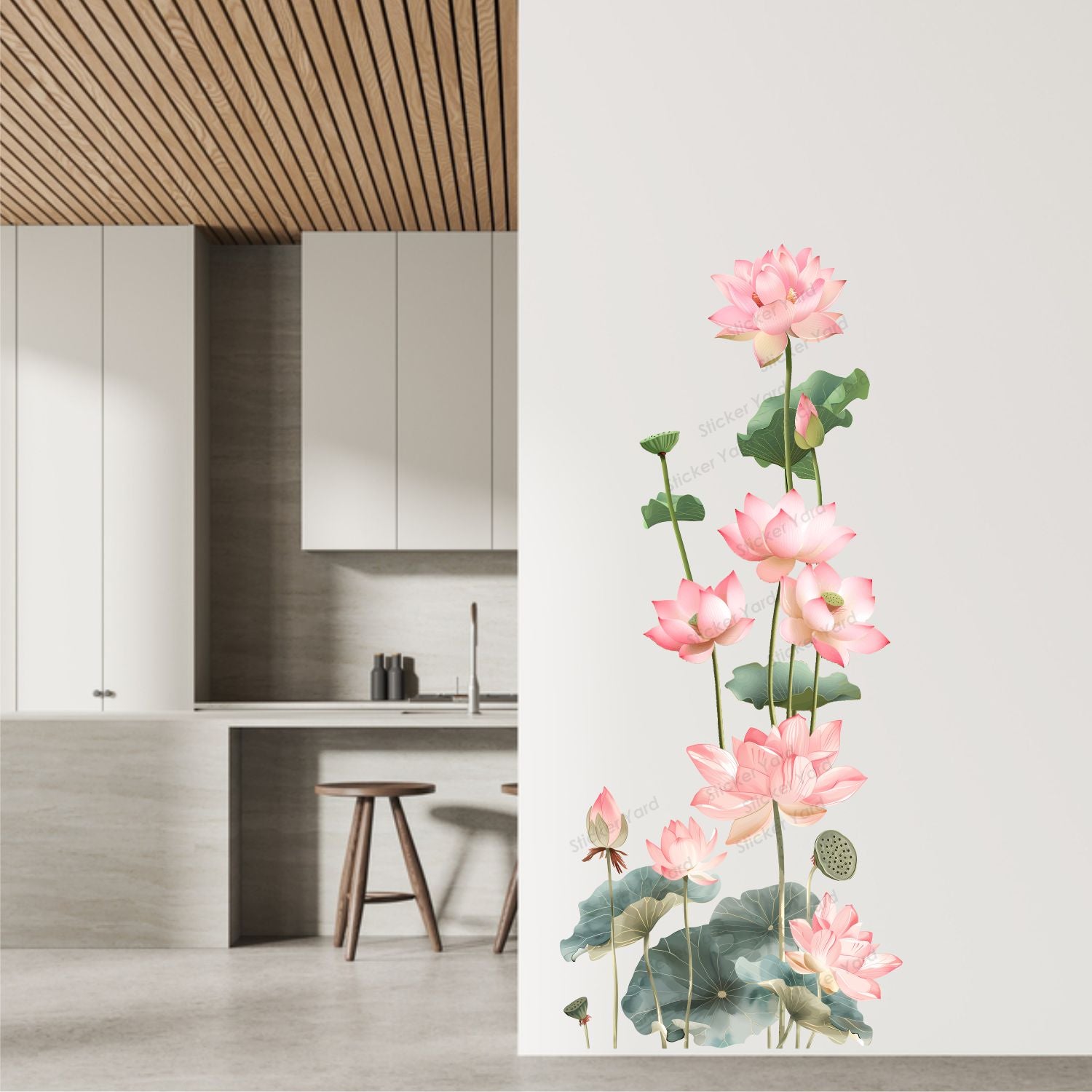 FramingoKart Pvc Vinyl Lotus Flower Floral Self-Adhesive Wall Sticker for Home Decor/Decoration - Living Room, Bedroom, Kids Room (Multicolor,Size 48X110CM)
