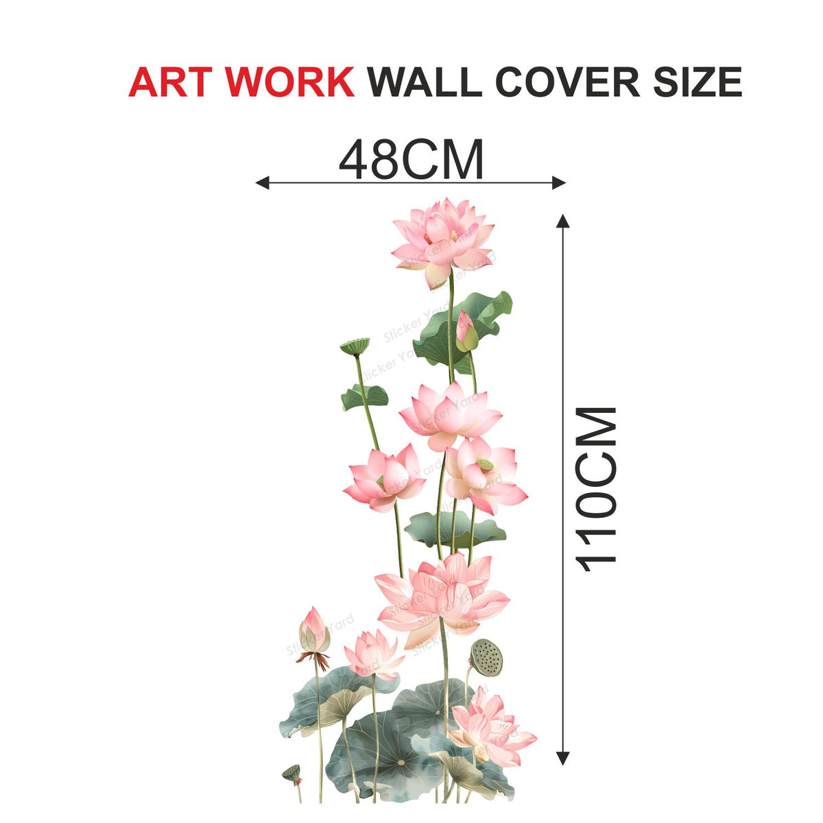 FramingoKart Pvc Vinyl Lotus Flower Floral Self-Adhesive Wall Sticker for Home Decor/Decoration - Living Room, Bedroom, Kids Room (Multicolor,Size 48X110CM)