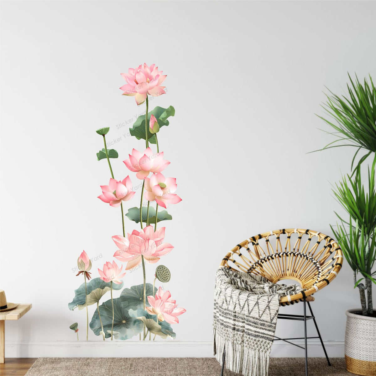 FramingoKart Pvc Vinyl Lotus Flower Floral Self-Adhesive Wall Sticker for Home Decor/Decoration - Living Room, Bedroom, Kids Room (Multicolor,Size 48X110CM)