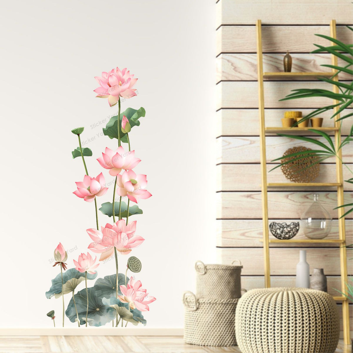 FramingoKart Pvc Vinyl Lotus Flower Floral Self-Adhesive Wall Sticker for Home Decor/Decoration - Living Room, Bedroom, Kids Room (Multicolor,Size 48X110CM)