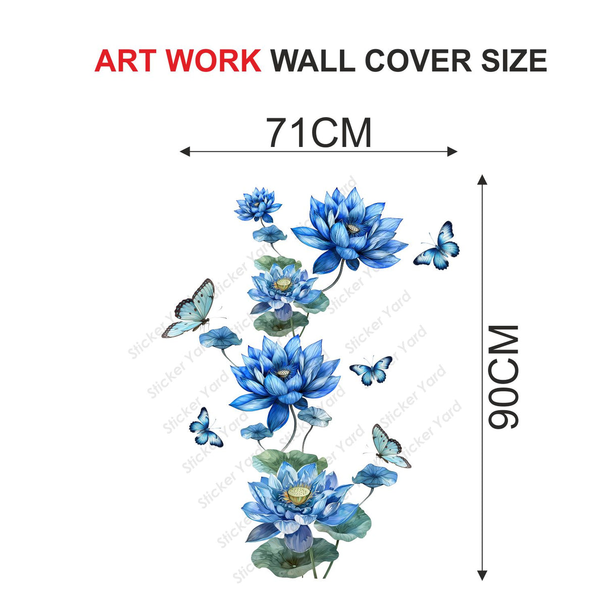FramingoKart Pvc Vinyl Blue Flower Floral Butterflies Self-Adhesive Wall Sticker for Home Decor/Decoration - Living Room, Bedroom, Kids Room (Multicolor,Size 71X90CM)
