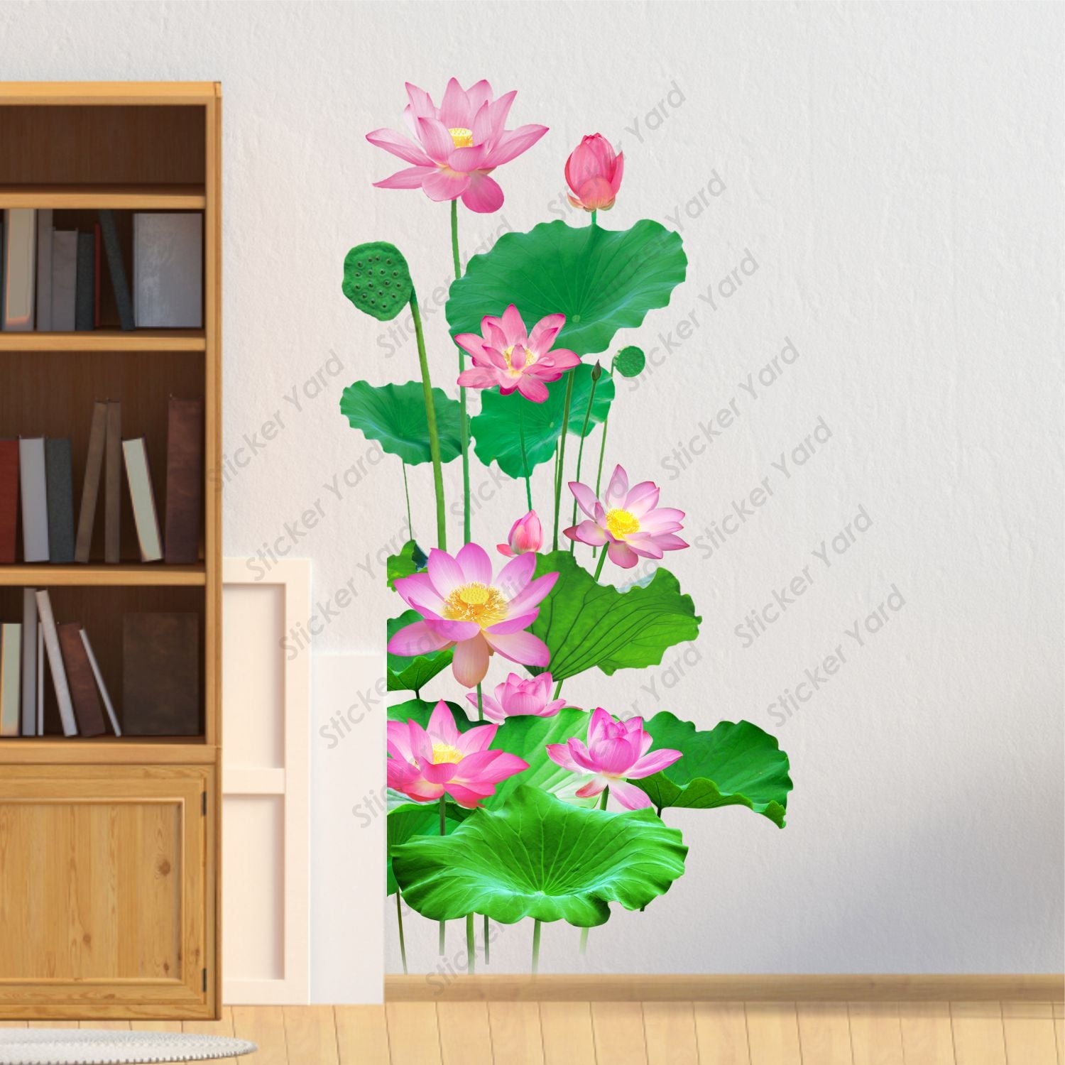 FramingoKart Pvc Vinyl Leaves & Lotus Floral Self-Adhesive Wall Sticker for Home Decor/Decoration - Living Room, Bedroom, Kids Room (Multicolor,Size 44X83CM)