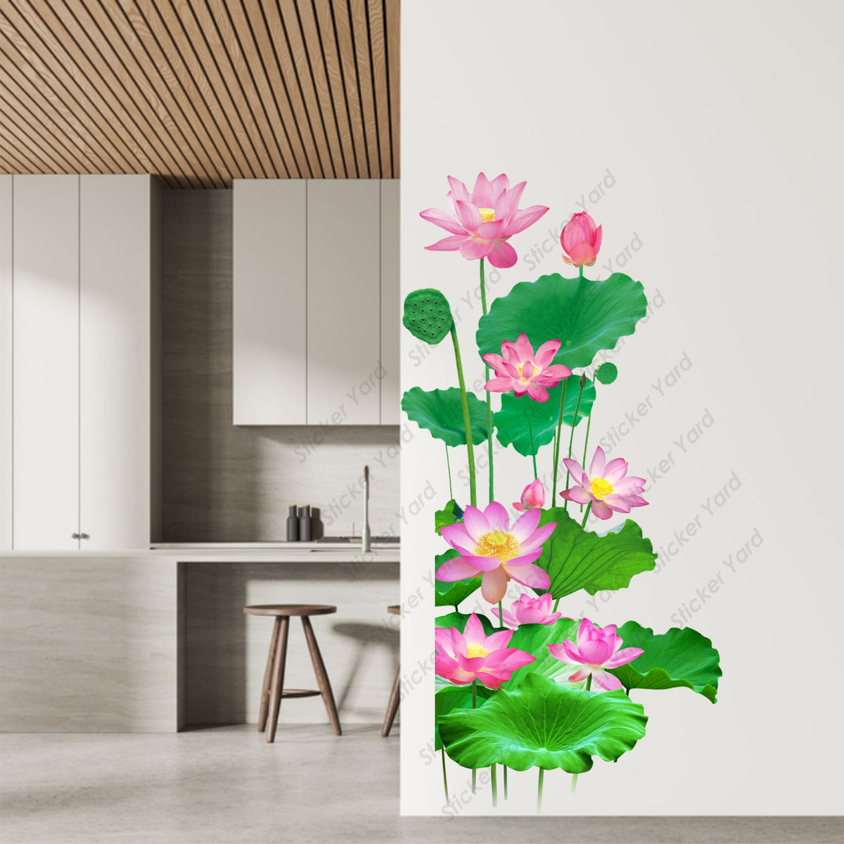 FramingoKart Pvc Vinyl Leaves & Lotus Floral Self-Adhesive Wall Sticker for Home Decor/Decoration - Living Room, Bedroom, Kids Room (Multicolor,Size 44X83CM)