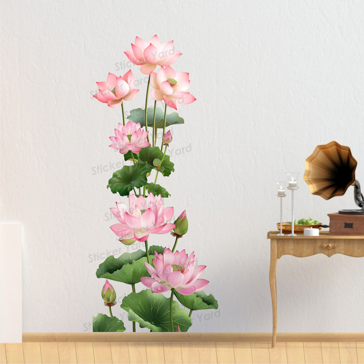 FramingoKart Pvc Vinyl Green Lotus Flower Floral Self-Adhesive Wall Sticker for Home Decor/Decoration - Living Room, Bedroom, Kids Room (Multicolor,Size 41X95CM)