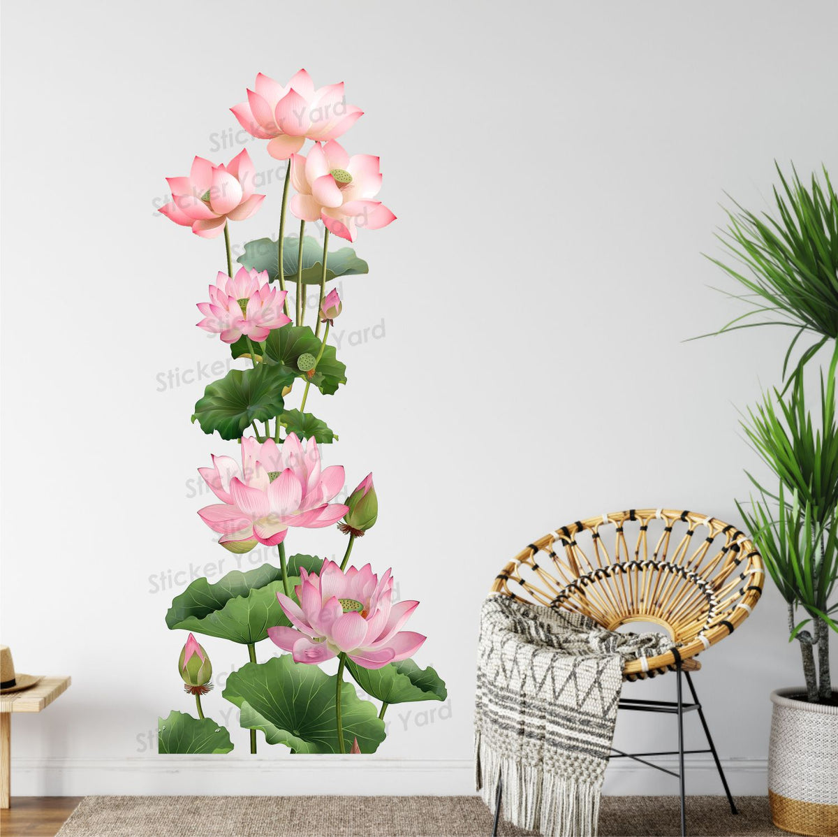 FramingoKart Pvc Vinyl Green Lotus Flower Floral Self-Adhesive Wall Sticker for Home Decor/Decoration - Living Room, Bedroom, Kids Room (Multicolor,Size 41X95CM)