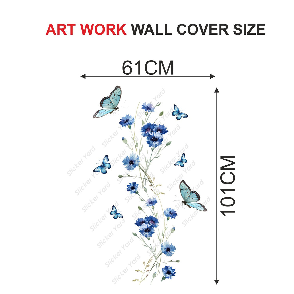 FramingoKart Pvc Vinyl Blue Floral Butterflies Self-Adhesive Wall Sticker for Home Decor/Decoration - Living Room, Bedroom, Kids Room (Multicolor,Size 61X101CM)