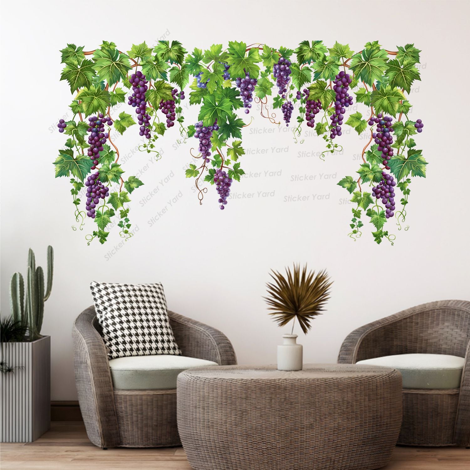 FramingoKart Pvc Vinyl Grapes Hanging Plant Self-Adhesive Wall Sticker for Home Decor/Decoration - Living Room, Bedroom, Kids Room (Multicolor,Size 80X44CM)