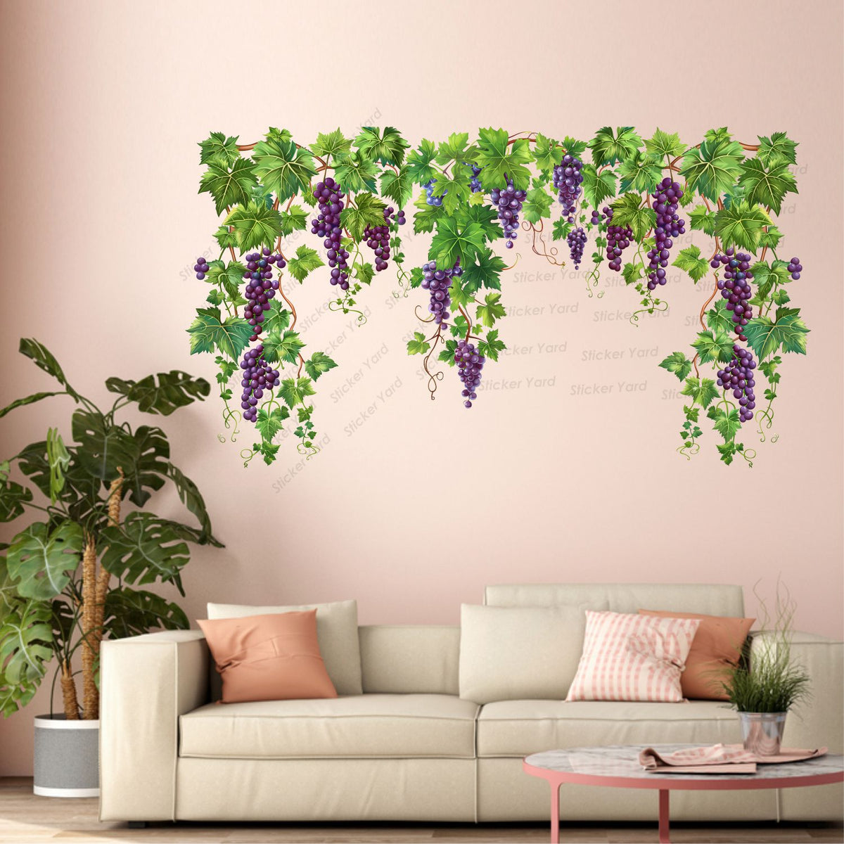 FramingoKart Pvc Vinyl Grapes Hanging Plant Self-Adhesive Wall Sticker for Home Decor/Decoration - Living Room, Bedroom, Kids Room (Multicolor,Size 80X44CM)