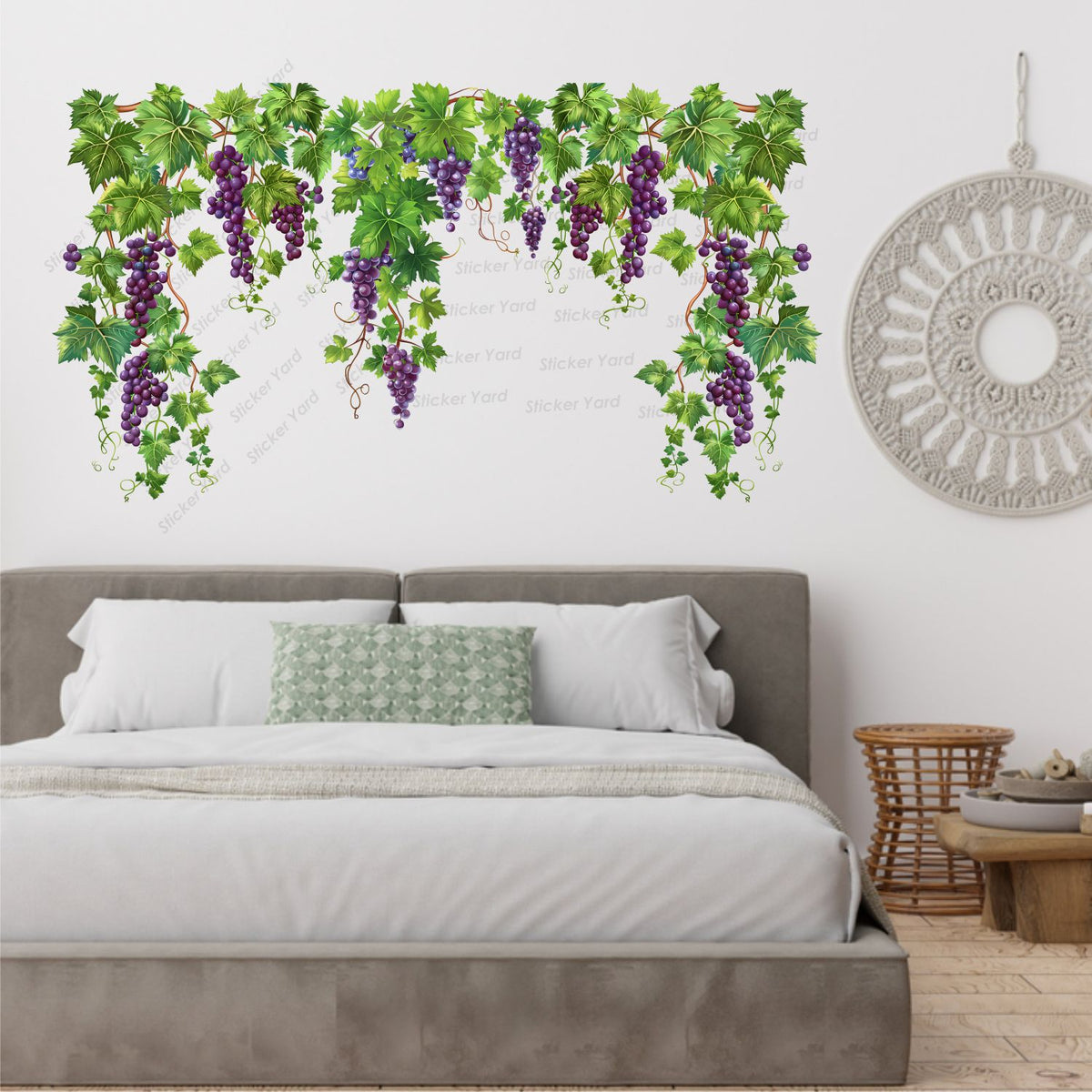 FramingoKart Pvc Vinyl Grapes Hanging Plant Self-Adhesive Wall Sticker for Home Decor/Decoration - Living Room, Bedroom, Kids Room (Multicolor,Size 80X44CM)