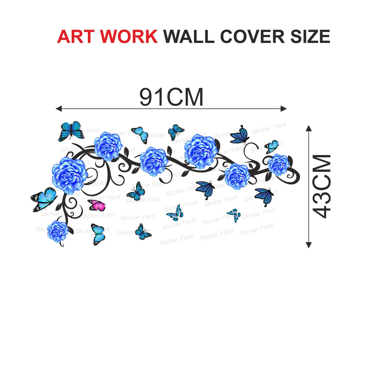 FramingoKart Pvc Vinyl Blue Floral Flowers  Self-Adhesive Wall Sticker for Home Decor/Decoration - Living Room, Bedroom, Kids Room (Multicolor,Size 91X43CM)