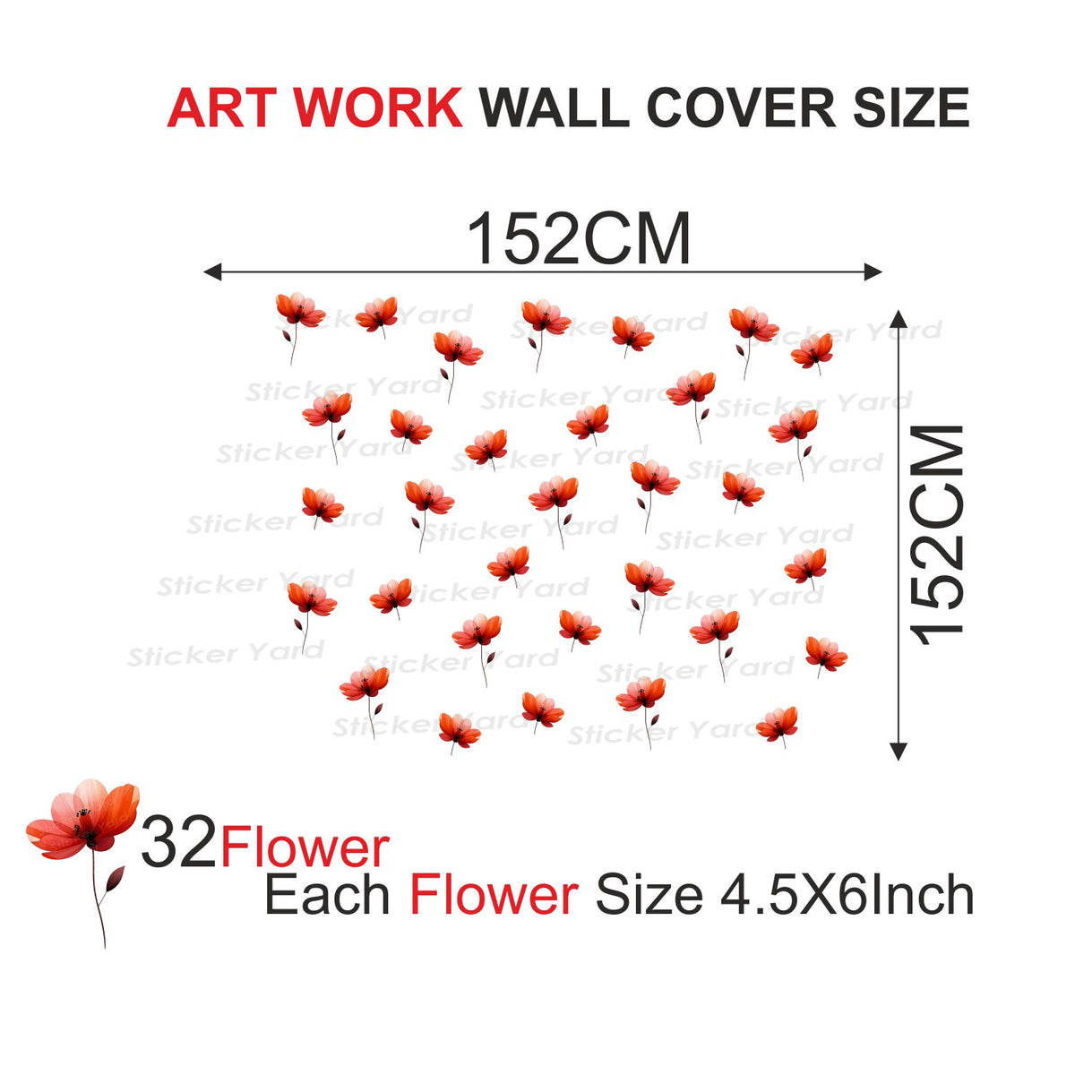 FramingoKart Pvc Vinyl 32 Flowers Combo Self-Adhesive Wall Sticker for Home Decor/Decoration - Living Room, Bedroom, Kids Room (Multicolor,Size 152X152CM)