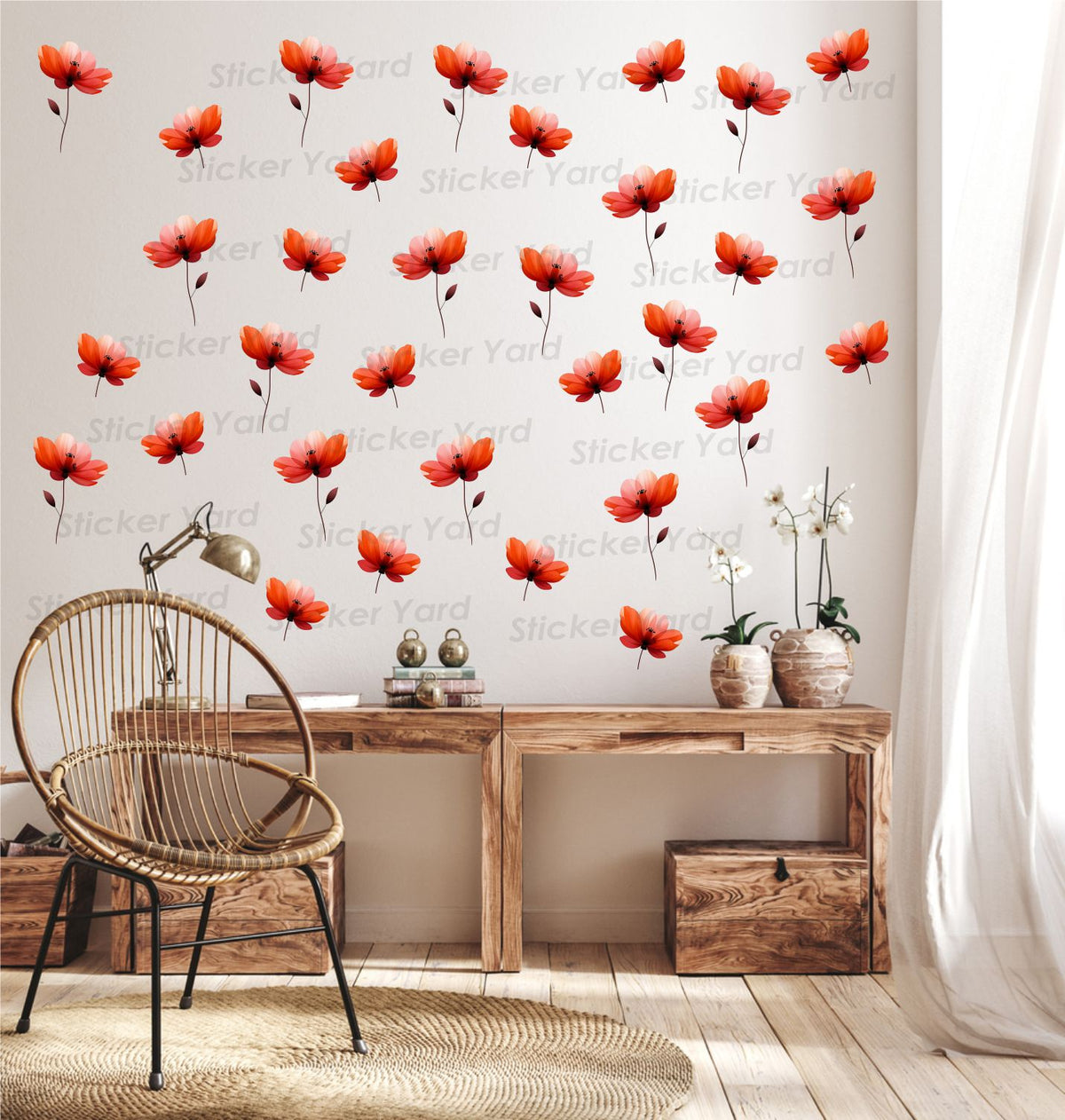 FramingoKart Pvc Vinyl 32 Flowers Combo Self-Adhesive Wall Sticker for Home Decor/Decoration - Living Room, Bedroom, Kids Room (Multicolor,Size 152X152CM)