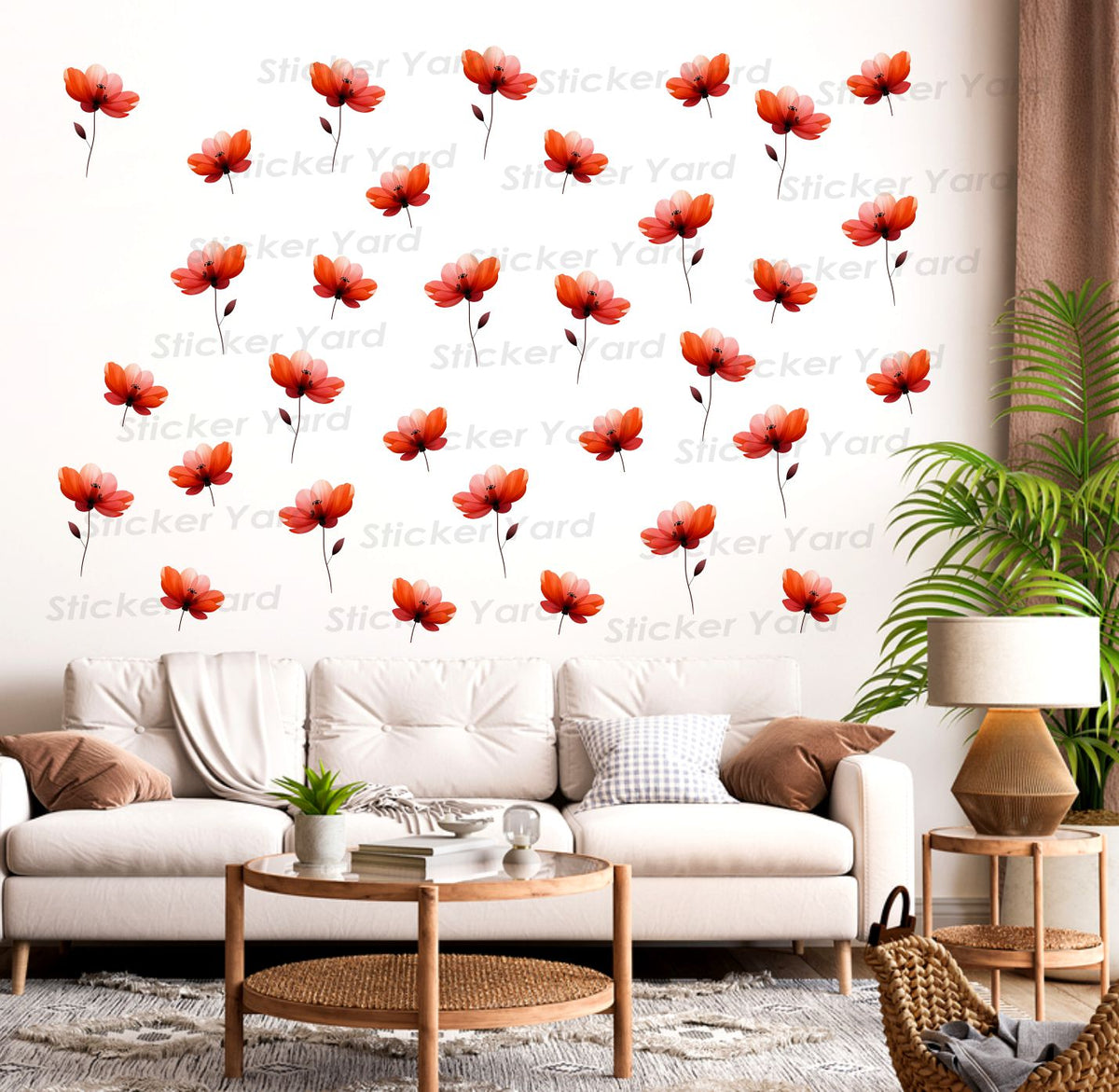 FramingoKart Pvc Vinyl 32 Flowers Combo Self-Adhesive Wall Sticker for Home Decor/Decoration - Living Room, Bedroom, Kids Room (Multicolor,Size 152X152CM)