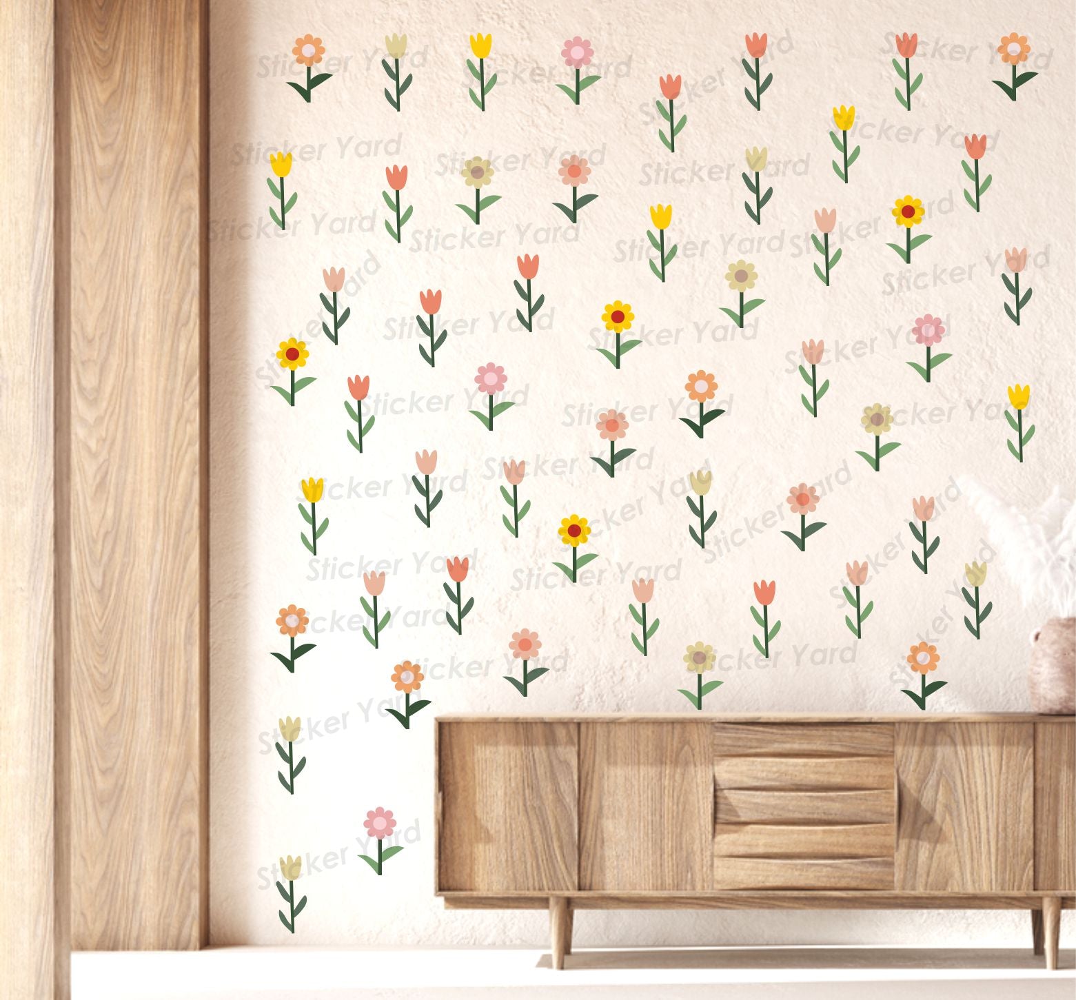 FramingoKart Pvc Vinyl 54 Mix Colorful Flowers Combo Self-Adhesive Wall Sticker for Home Decor/Decoration - Living Room, Bedroom, Kids Room (Multicolor,Size 152X152CM)