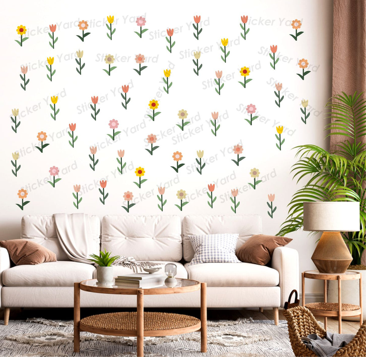 FramingoKart Pvc Vinyl 54 Mix Colorful Flowers Combo Self-Adhesive Wall Sticker for Home Decor/Decoration - Living Room, Bedroom, Kids Room (Multicolor,Size 152X152CM)