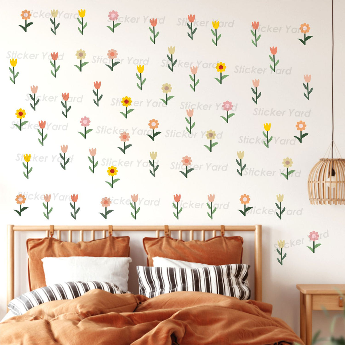 FramingoKart Pvc Vinyl 54 Mix Colorful Flowers Combo Self-Adhesive Wall Sticker for Home Decor/Decoration - Living Room, Bedroom, Kids Room (Multicolor,Size 152X152CM)