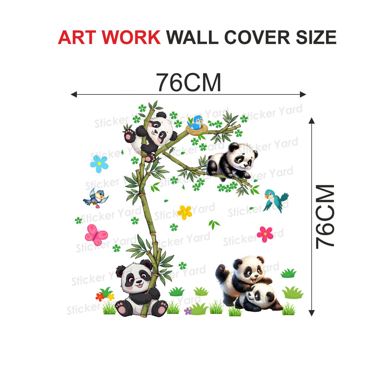 FramingoKart Pvc Vinyl Bamboo Tree Panda Design Self-Adhesive Wall Sticker for Home Decor/Decoration - Living Room, Bedroom, Kids Room (Multicolor,Size 76X76CM)