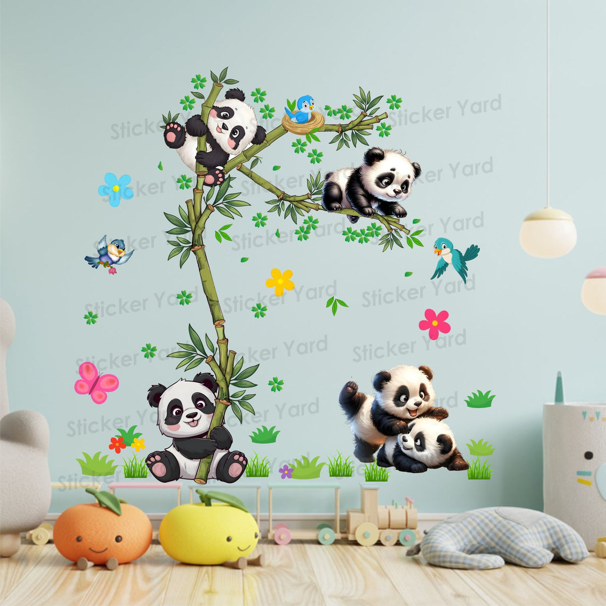 FramingoKart Pvc Vinyl Bamboo Tree Panda Design Self-Adhesive Wall Sticker for Home Decor/Decoration - Living Room, Bedroom, Kids Room (Multicolor,Size 76X76CM)