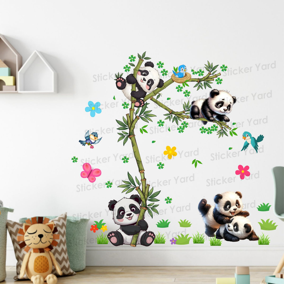 FramingoKart Pvc Vinyl Bamboo Tree Panda Design Self-Adhesive Wall Sticker for Home Decor/Decoration - Living Room, Bedroom, Kids Room (Multicolor,Size 76X76CM)