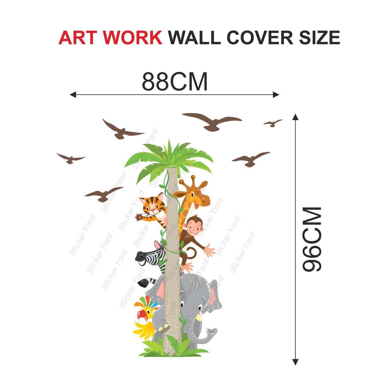 FramingoKart Pvc Vinyl Jungle Animals Tree Self-Adhesive Wall Sticker for Home Decor/Decoration - Living Room, Bedroom, Kids Room (Multicolor,Size 88X96CM)