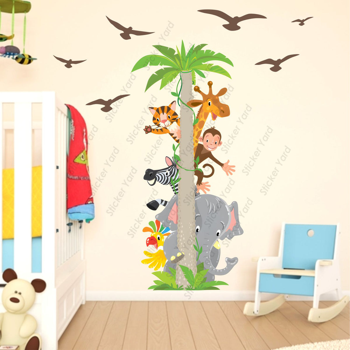 FramingoKart Pvc Vinyl Jungle Animals Tree Self-Adhesive Wall Sticker for Home Decor/Decoration - Living Room, Bedroom, Kids Room (Multicolor,Size 88X96CM)