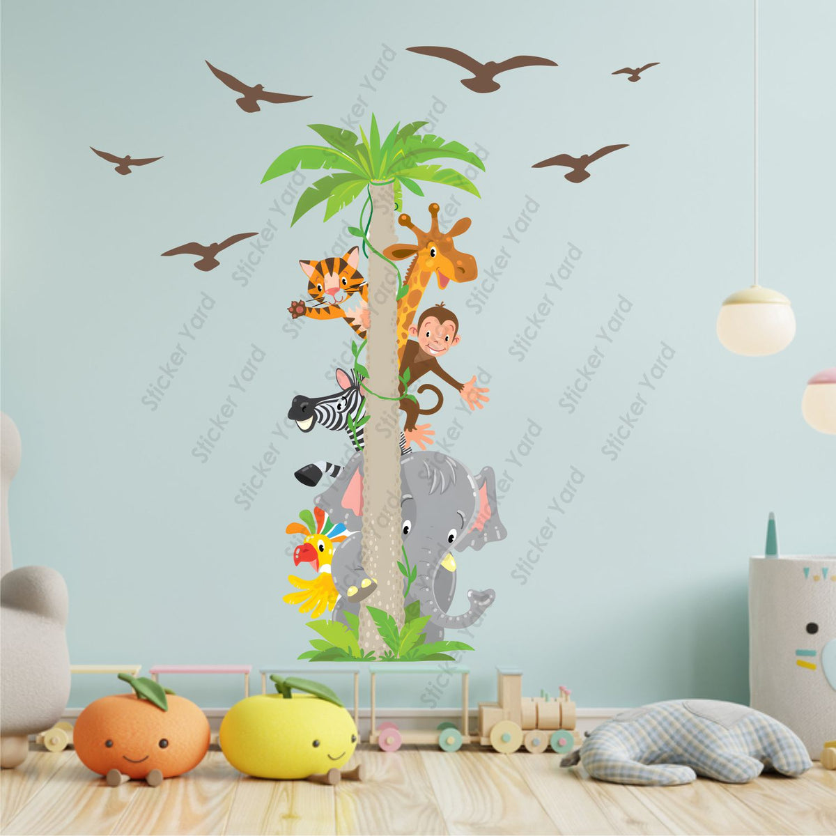 FramingoKart Pvc Vinyl Jungle Animals Tree Self-Adhesive Wall Sticker for Home Decor/Decoration - Living Room, Bedroom, Kids Room (Multicolor,Size 88X96CM)