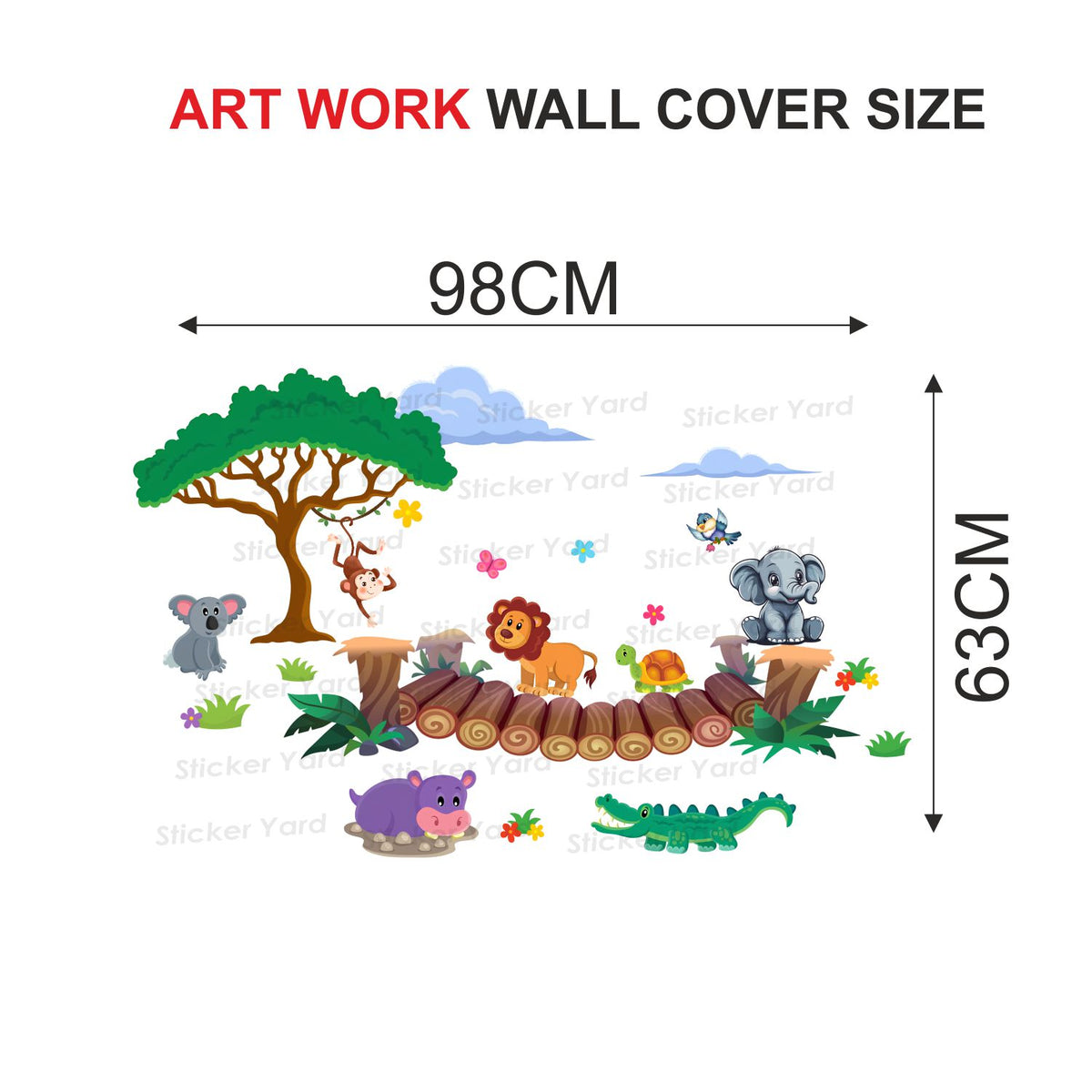 FramingoKart Pvc Vinyl Animals Bridge  Self-Adhesive Wall Sticker for Home Decor/Decoration - Living Room, Bedroom, Kids Room (Multicolor,Size 98X63CM)
